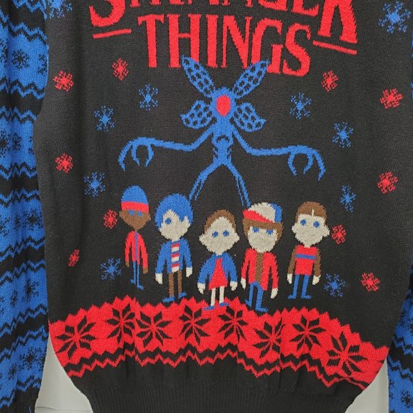 Netflix Stranger Things Ugly Holiday Christmas Sweater Size XL Blue Red Black. - Picture 5 of 7